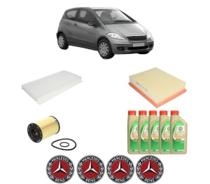Set Pachet filtre revizie Bosch, 5 litrii ulei Castrol 5W30 MERCEDES-BENZ A-CLASS (W169) A 180 (169.032, 169.332) din 2009-2012, 4x Stickere auto cu MERCEDES-BENZ - Img 2