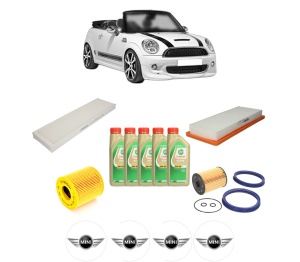 Set Pachet filtre revizie Bosch, 5 litrii ulei Castrol 5W30 MINI MINI Convertible (R57) John Cooper Works din 2008-2015, 4x Stickere auto cu MINI - Img 2