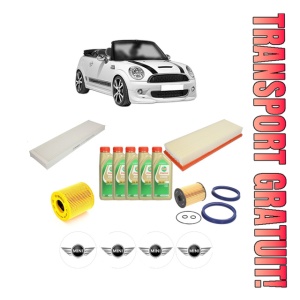 Set Pachet filtre revizie Bosch, 5 litrii ulei Castrol 5W30 MINI MINI Convertible (R57) Cooper din 2008-2015, 4x Stickere auto cu MINI
