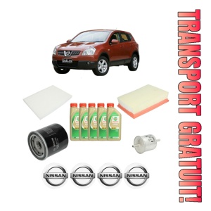 Set Pachet filtre revizie Bosch, 5 litrii ulei Castrol 5W30 NISSAN QASHQAI I (J10, NJ10) 1.6 din 2007-2013, 4x Stickere auto cu NISSAN