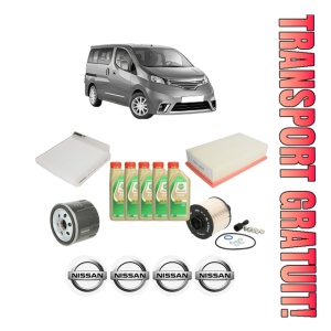 Set Pachet filtre revizie Bosch, 5 litrii ulei Castrol 5W30 NISSAN NV200 / EVALIA Bus 1.5 dCi 85 (M20, M20M, M20K, M20KK) din 2010, 4x Stickere auto cu NISSAN