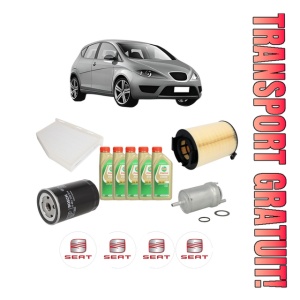 Set Pachet filtre revizie Bosch, 5 litrii ulei Castrol 5W30 SEAT ALTEA (5P1) 1.6 din 2004-2010, 4x Stickere auto cu SEAT