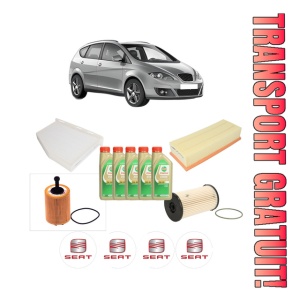 Set Pachet filtre revizie Bosch, 5 litrii ulei Castrol 5W30 SEAT ALTEA XL (5P5, 5P8) 2.0 TDI 16V din 2006-2015, 4x Stickere auto cu SEAT