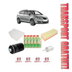 Set Pachet filtre revizie Bosch, 5 litrii ulei Castrol 5W30 SEAT ALTEA XL (5P5, 5P8) 1.8 TFSI din 2007-2015, 4x Stickere auto cu SEAT
