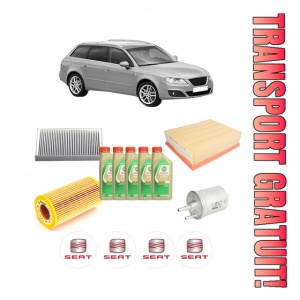 Set Pachet filtre revizie Bosch, 5 litrii ulei Castrol 5W30 SEAT EXEO ST (3R5) 2.0 TFSI din 2009-2013, 4x Stickere auto cu SEAT