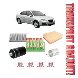 Set Pachet filtre revizie Bosch, 5 litrii ulei Castrol 5W30 SEAT EXEO (3R2) 1.8 TSI din 2010-2013, 4x Stickere auto cu SEAT