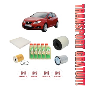 Set Pachet filtre revizie Bosch, 5 litrii ulei Castrol 5W30 SEAT IBIZA IV Hatchback Van (6J1) 1.2 TDI din 2010-2015, 4x Stickere auto cu SEAT