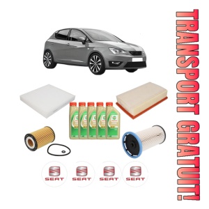 Set Pachet filtre revizie Bosch, 5 litrii ulei Castrol 5W30 SEAT IBIZA V (KJ1, KJG) 1.6 TDI din 2017, 4x Stickere auto cu SEAT