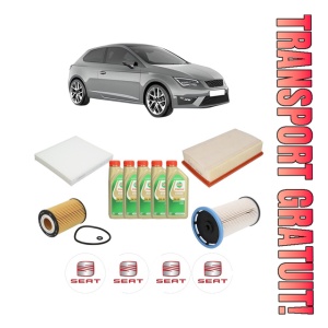 Set Pachet filtre revizie Bosch, 5 litrii ulei Castrol 5W30 SEAT LEON SC (5F5) 2.0 TDI din 2013-2018, 4x Stickere auto cu SEAT