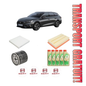 Set Pachet filtre revizie Bosch, 5 litrii ulei Castrol 5W30 SEAT LEON Sportstourer (KL8, KLD) 1.5 TSI din 2020, 4x Stickere auto cu SEAT