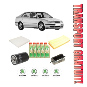 Set Pachet filtre revizie Bosch, 5 litrii ulei Castrol 5W30 SKODA Octavia I (1U2) RS 1.8 T din 2001-2006, 4x Stickere auto cu SKODA