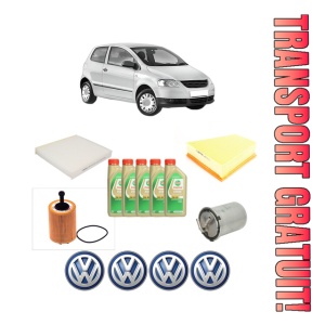 Set Pachet filtre revizie Bosch, 5 litrii ulei Castrol 5W30 Volkswagen FOX Hatchback (5Z1, 5Z3, 5Z4) 1.4 TDI din 2005-2009, 4x Stickere auto cu Volkswagen