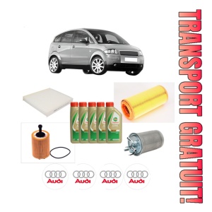 Set Pachet filtre revizie Bosch, 5 litrii ulei Castrol 5W40 AUDI A2 (8Z0) 1.4 TDI din 2000-2005, 4x Stickere auto cu AUDI