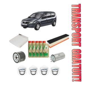 Set Pachet filtre revizie Bosch, 5 litrii ulei Castrol 5W40 DACIA LOGAN MCV (KS_) 1.5 dCi (KS0W) din 2007-2012, 4x Stickere auto cu DACIA