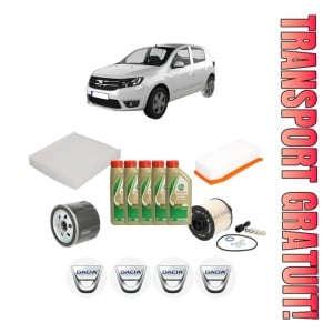 Set Pachet filtre revizie Bosch, 5 litrii ulei Castrol 5W40 DACIA SANDERO II 1.5 dCi din 2013, 4x Stickere auto cu DACIA