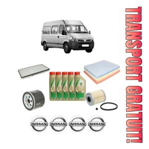 Set Pachet filtre revizie Bosch, 5 litrii ulei Castrol 5W40 NISSAN INTERSTAR Van (X70) dCi 80 din 2002-2006, 4x Stickere auto cu NISSAN