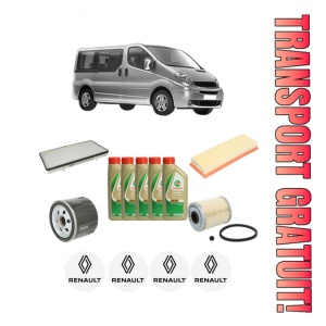 Set Pachet filtre revizie Bosch, 5 litrii ulei Castrol 5W40 RENAULT TRAFIC II Bus (JL) 1.9 dCi (JL0B) din 2001-2003, 4x Stickere auto cu RENAULT