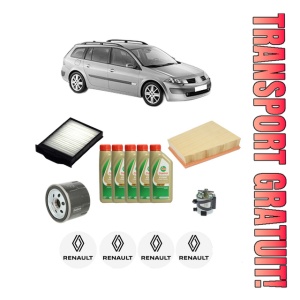 Set Pachet filtre revizie Bosch, 5 litrii ulei Castrol 5W40 RENAULT MEGANE II Estate (KM0/1_) 1.5 dCi (KM1F) din 2005-2009, 4x Stickere auto cu RENAULT