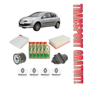 Set Pachet filtre revizie Bosch, 5 litrii ulei Castrol 5W40 RENAULT CLIO III Hatchback Van (SB_, SR_) 1.5 dCi din 2005-2010, 4x Stickere auto cu RENAULT