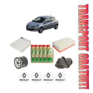 Set Pachet filtre revizie Bosch, 5 litrii ulei Castrol 5W40 RENAULT CLIO III (BR0/1, CR0/1) 1.5 dCi (BR17, CR17) din 2005-2012, 4x Stickere auto cu RENAULT