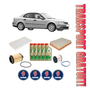 Set Pachet filtre revizie Bosch, 5 litrii ulei Castrol 5W40 SAAB 9-3 (YS3F, E79, D79, D75) 1.9 TTiD din 2007-2015, 4x Stickere auto cu SAAB