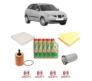 Set Pachet filtre revizie Bosch, 5 litrii ulei Castrol 5W40 SEAT IBIZA III (6L1) 1.9 SDI din 2002-2005, 4x Stickere auto cu SEAT - Img 2
