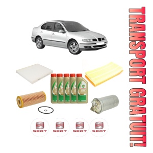 Set Pachet filtre revizie Bosch, 5 litrii ulei Castrol 5W40 SEAT TOLEDO II (1M2) 1.9 TDI din 2000-2004, 4x Stickere auto cu SEAT