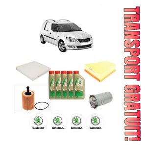 Set Pachet filtre revizie Bosch, 5 litrii ulei Castrol 5W40 SKODA FABIA I Praktik (6Y5) 1.4 TDI din 2004-2005, 4x Stickere auto cu SKODA