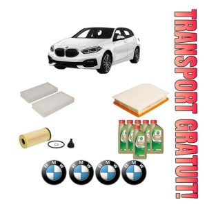Set Pachet filtre revizie Bosch, 6 litrii ulei Castrol 0W20 BMW Seria 1 (F40) M 135 i xDrive din 2019, 4x Stickere auto cu BMW
