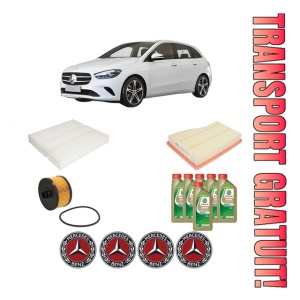 Set Pachet filtre revizie Bosch, 6 litrii ulei Castrol 0W20 MERCEDES-BENZ B-CLASS Sports Tourer (W247) B 200 4-matic (247.088) din 2020, 4x Stickere auto cu MERCEDES-BENZ
