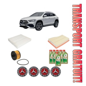 Set Pachet filtre revizie Bosch, 6 litrii ulei Castrol 0W20 MERCEDES-BENZ GLA (H247) GLA 180 (247.784) din 2020, 4x Stickere auto cu MERCEDES-BENZ