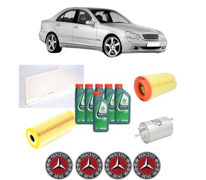 Set Pachet filtre revizie Bosch, 6 litrii ulei Castrol 10W40 MERCEDES-BENZ C-CLASS (W203) C 200 Kompressor (203.042) din 2002-2007, 4x Stickere auto cu MERCEDES-BENZ - Img 2