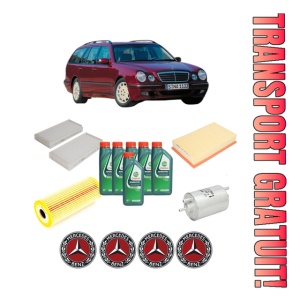 Set Pachet filtre revizie Bosch, 6 litrii ulei Castrol 10W40 MERCEDES-BENZ E-CLASS T-Model (S210) E 200 T Kompressor (210.248) din 2000-2003, 4x Stickere auto cu MERCEDES-BENZ