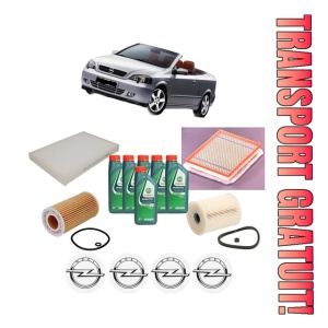 Set Pachet filtre revizie Bosch, 6 litrii ulei Castrol 10W40 OPEL ASTRA G Convertible (T98) 2.2 DTI (F67) din 2002-2005, 4x Stickere auto cu OPEL