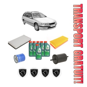 Set Pachet filtre revizie Bosch, 6 litrii ulei Castrol 10W40 PEUGEOT 406 Break (8E/F) 3.0 V6 din 2000-2004, 4x Stickere auto cu PEUGEOT