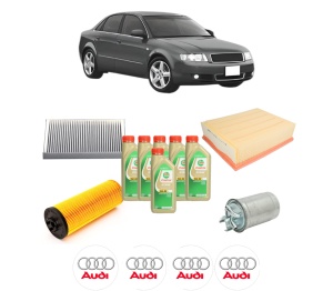 Set Pachet filtre revizie Bosch, 6 litrii ulei Castrol 5W30 AUDI A4 B6 (8E2) 2.5 TDI din 2001-2002, 4x Stickere auto cu AUDI - Img 2