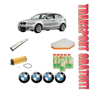 Set Pachet filtre revizie Bosch, 6 litrii ulei Castrol 5W30 BMW Seria 1 (E87) 116 d din 2011-2011, 4x Stickere auto cu BMW