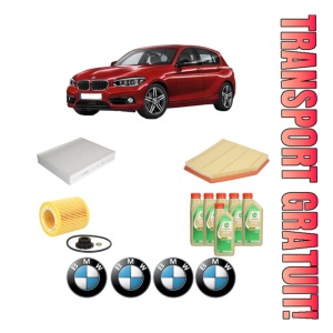 Set Pachet filtre revizie Bosch, 6 litrii ulei Castrol 5W30 BMW Seria 1 (F21) 125 i din 2015-2019, 4x Stickere auto cu BMW