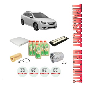 Set Pachet filtre revizie Bosch, 6 litrii ulei Castrol 5W30 HONDA ACCORD VII Tourer (CM, CN) 2.2 i-CTDi (CN2) din 2004-2008, 4x Stickere auto cu HONDA