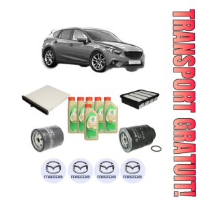 Set Pachet filtre revizie Bosch, 6 litrii ulei Castrol 5W30 MAZDA 3 (BM, BN) 2.2 D din 2013-2019, 4x Stickere auto cu MAZDA