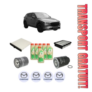 Set Pachet filtre revizie Bosch, 6 litrii ulei Castrol 5W30 MAZDA CX-5 (KF) 2.2 D AWD (KF4W2) din 2017-2018, 4x Stickere auto cu MAZDA