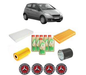 Set Pachet filtre revizie Bosch, 6 litrii ulei Castrol 5W30 MERCEDES-BENZ A-CLASS (W169) A 200 CDI (169.308, 169.008) din 2004-2012, 4x Stickere auto cu MERCEDES-BENZ - Img 2