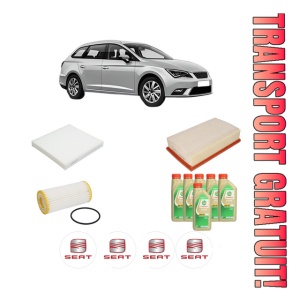 Set Pachet filtre revizie Bosch, 6 litrii ulei Castrol 5W30 SEAT LEON ST (5F8) 2.0 Cupra din 2013-2020, 4x Stickere auto cu SEAT