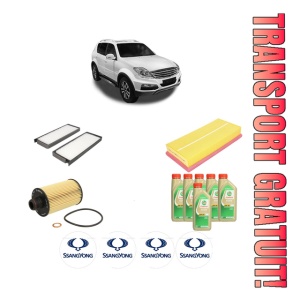 Set Pachet filtre revizie Bosch, 6 litrii ulei Castrol 5W30 SSANGYONG REXTON W / REXTON VAN e-XDi din 2015, 4x Stickere auto cu SSANGYONG