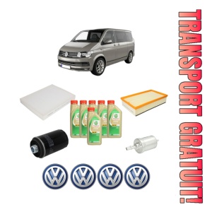 Set Pachet filtre revizie Bosch, 6 litrii ulei Castrol 5W30 Volkswagen TRANSPORTER T5 Bus (7HB, 7HJ, 7EB, 7EJ) 2.0 TSI din 2011-2015, 4x Stickere auto cu Volkswagen