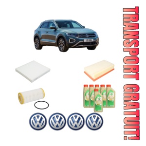 Set Pachet filtre revizie Bosch, 6 litrii ulei Castrol 5W30 Volkswagen T-ROC (A11, D11) 2.0 R 4motion din 2019, 4x Stickere auto cu Volkswagen
