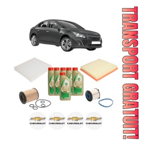 Set Pachet filtre revizie Bosch, 6 litrii ulei Castrol 5W40 CHEVROLET CRUZE (J300) 1.7 TD din 2013, 4x Stickere auto cu CHEVROLET