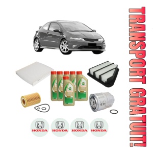 Set Pachet filtre revizie Bosch, 6 litrii ulei Castrol 5W40 HONDA CIVIC VIII Hatchback (FN, FK) 2.2 CTDi (FK3) din 2005-2011, 4x Stickere auto cu HONDA