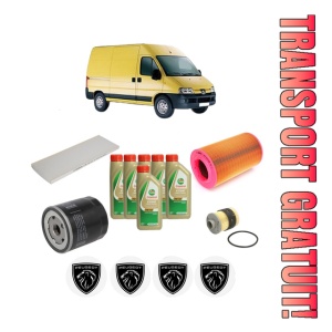 Set Pachet filtre revizie Bosch, 6 litrii ulei Castrol 5W40 PEUGEOT BOXER Bus (244, Z_) 2.2 HDi din 2001-2006, 4x Stickere auto cu PEUGEOT