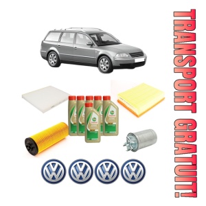 Set Pachet filtre revizie Bosch, 6 litrii ulei Castrol 5W40 Volkswagen PASSAT B5.5 Variant (3B6) 2.5 TDI din 2000-2005, 4x Stickere auto cu Volkswagen
